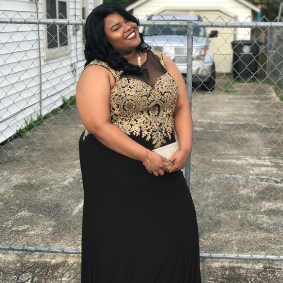 plus size black and gold evening gowns
